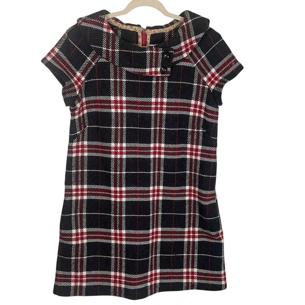Beebop & Wally New York Wool Retro Red Black Plaid‎ Dress Womens L Short Sleeve